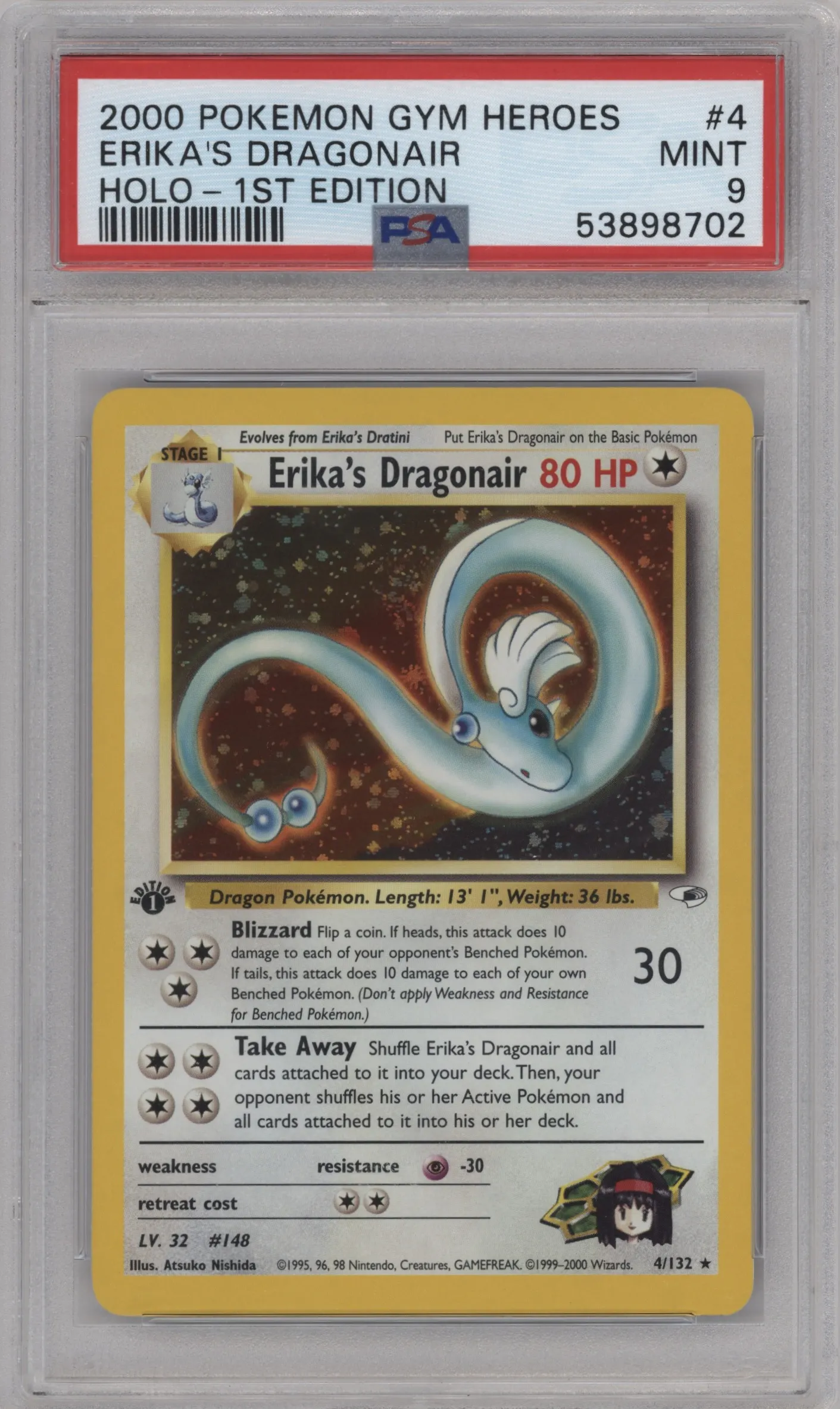 2000 Pokemon GH Gym Heroes Erika's Dragonair #4 PSA 9