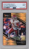 Patrick Mahomes II from the 2018 Panini Select set featuring a Neon Orange Pulsar FOTL parallel graded by PSA and given an overall grade of 9.