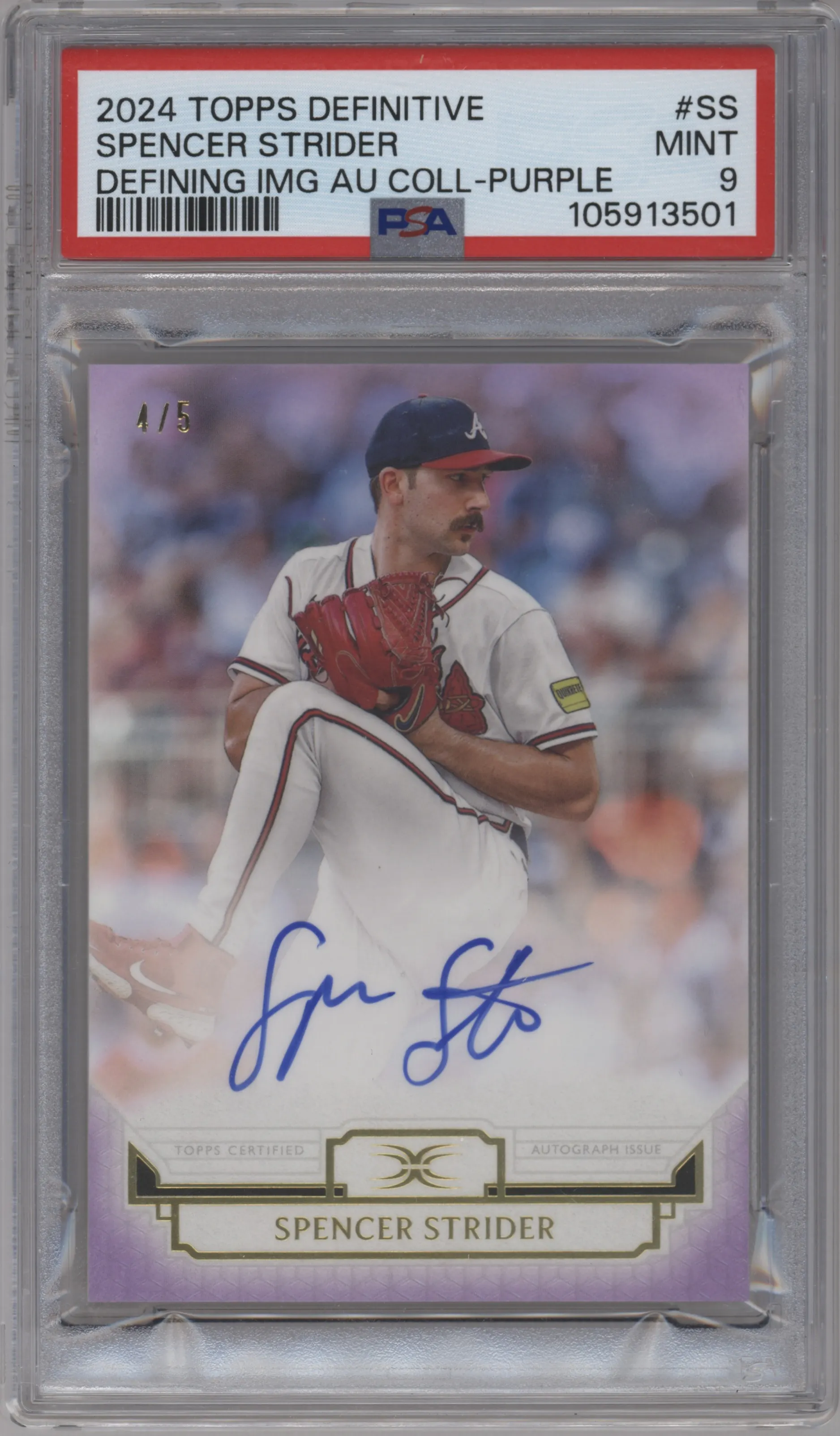 2024 Topps Definitive Collection Defining Images Auto Spencer Strider Purple #DAAC-SS PSA 9