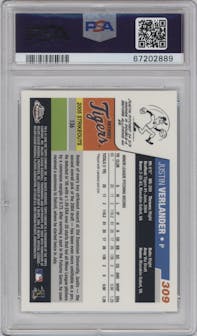 Justin Verlander from the 2006 Topps Chrome set graded by PSA and given an overall grade of 10.