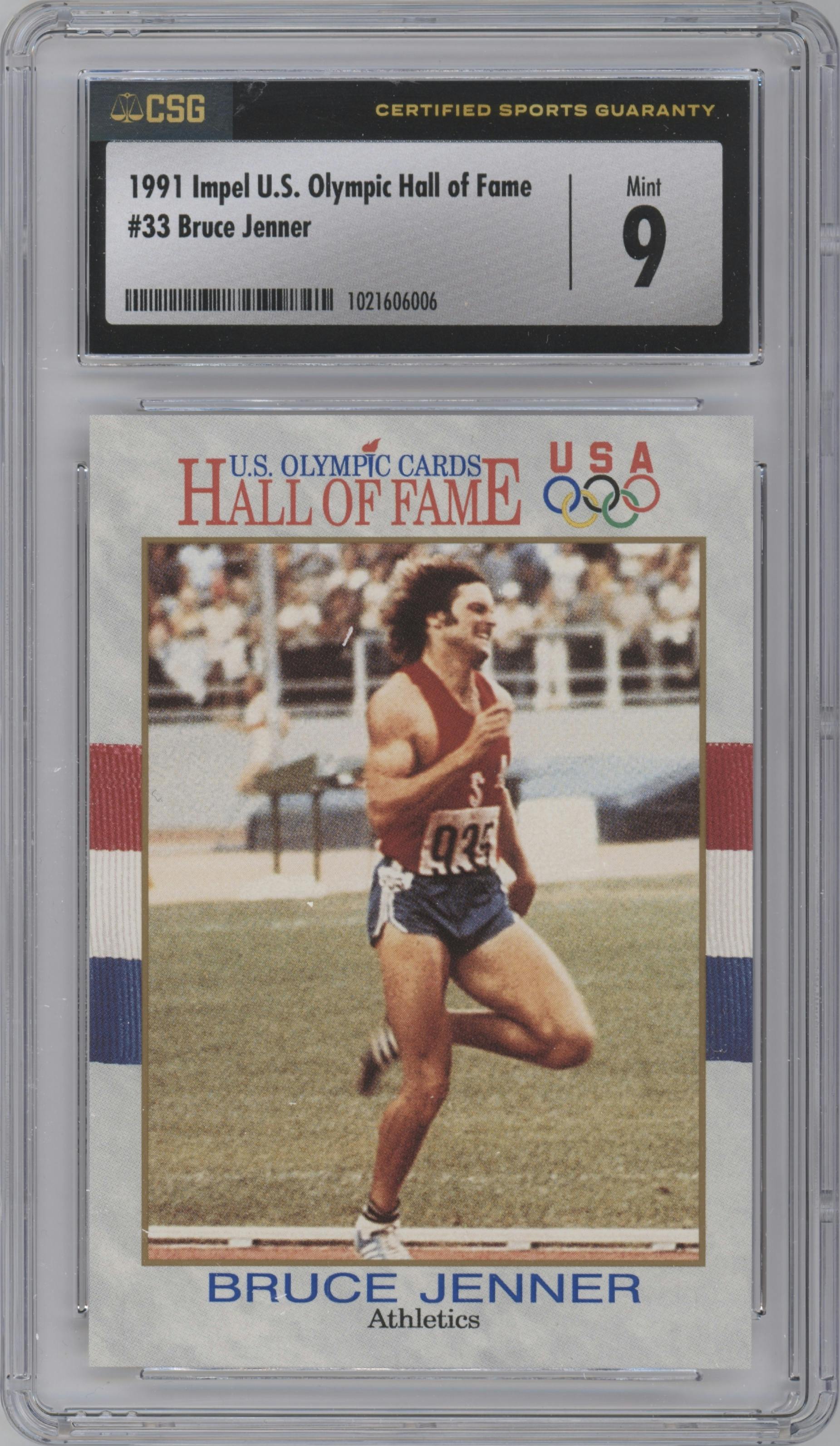 Bruce Jenner from the 1991 Impel U.S. Olympic Hall of Fame set graded by CSG and given an overall grade of 9.