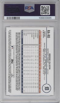 Reese Olson from the 2024 Topps Chrome set featuring a Purple Refractor parallel graded by PSA and given an overall grade of 10.