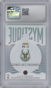 Giannis Antetokounmpo from the 2020-21 Panini Illusions  set featuring a Emerald parallel graded by CSG and given an overall grade of 10.