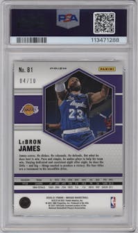 LeBron James from the 2020-21 Panini Mosaic set featuring a Gold Mosaic parallel graded by PSA and given an overall grade of 9.