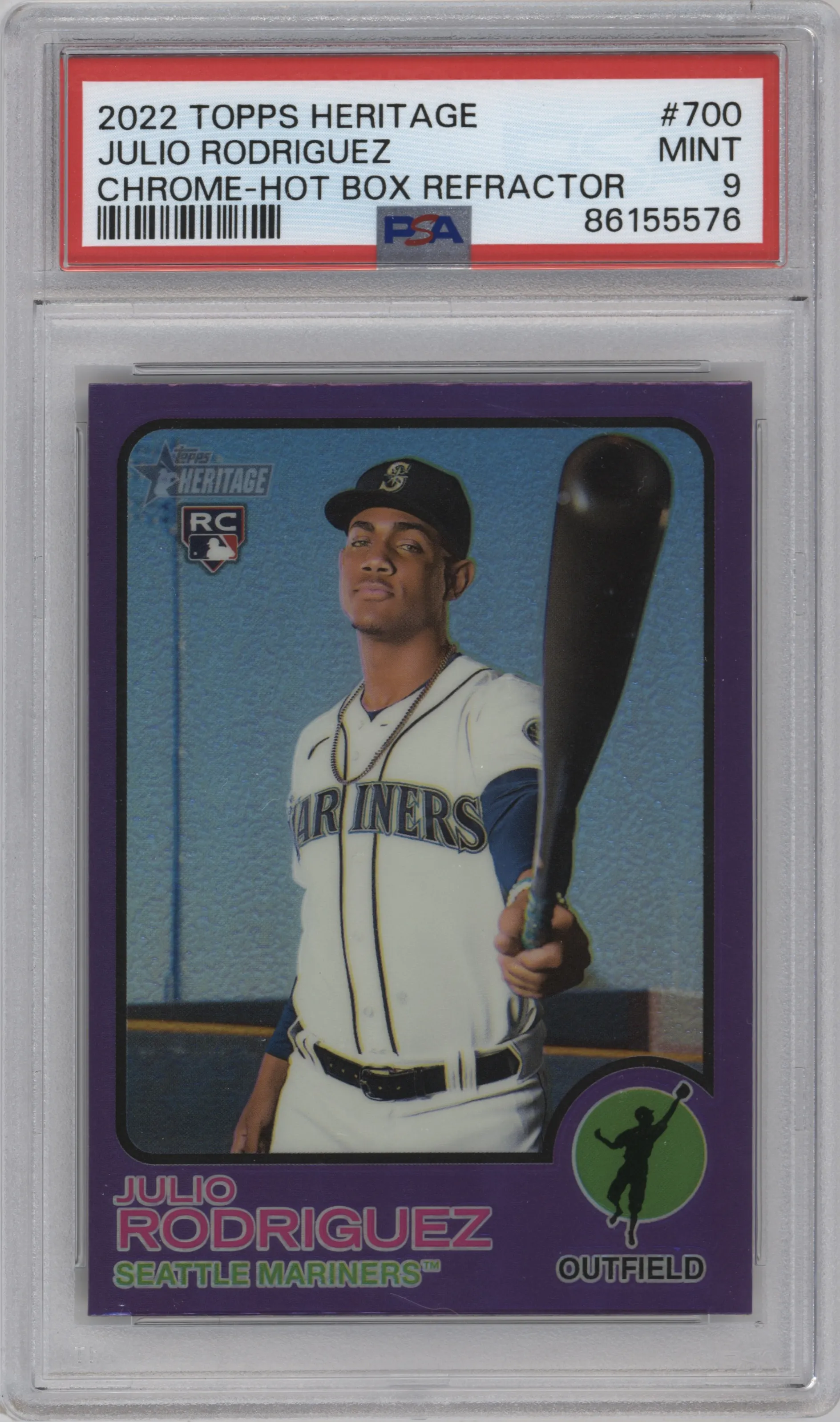 2022 Topps Heritage High Number Chrome Julio Rodriguez Hot Box Refractor PSA 9