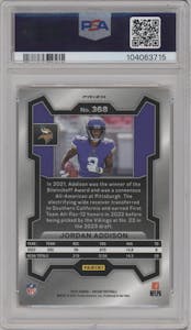 Jordan Addison from the 2023 Panini Prizm set featuring a Disco parallel graded by PSA and given an overall grade of 10.