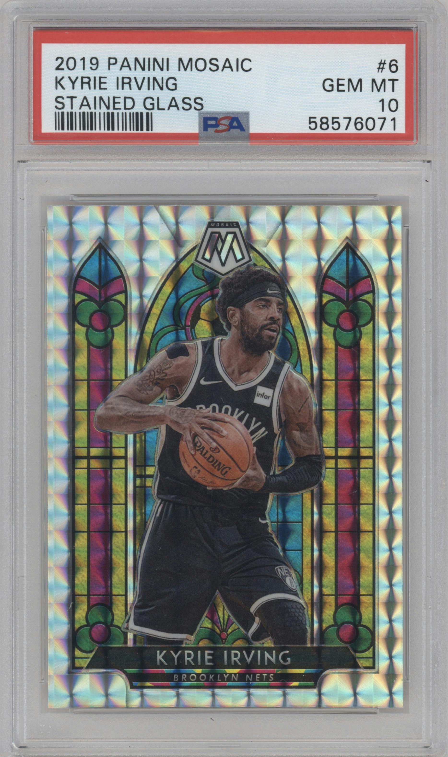Kyrie Irving from the 2019-20 Panini Mosaic  set graded by PSA and given an overall grade of 10.