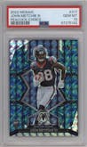 John Metchie III from the 2022 Panini Mosaic set featuring a Choice Peacock parallel graded by PSA and given an overall grade of 10.