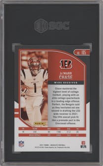 Ja'Marr Chase from the 2021 Panini Absolute set graded by SGC and given an overall grade of 9.5.