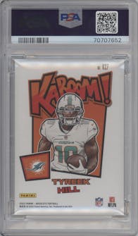 Tyreek Hill from the 2022 Panini Absolute set featuring a Gold parallel graded by PSA and given an overall grade of 9.