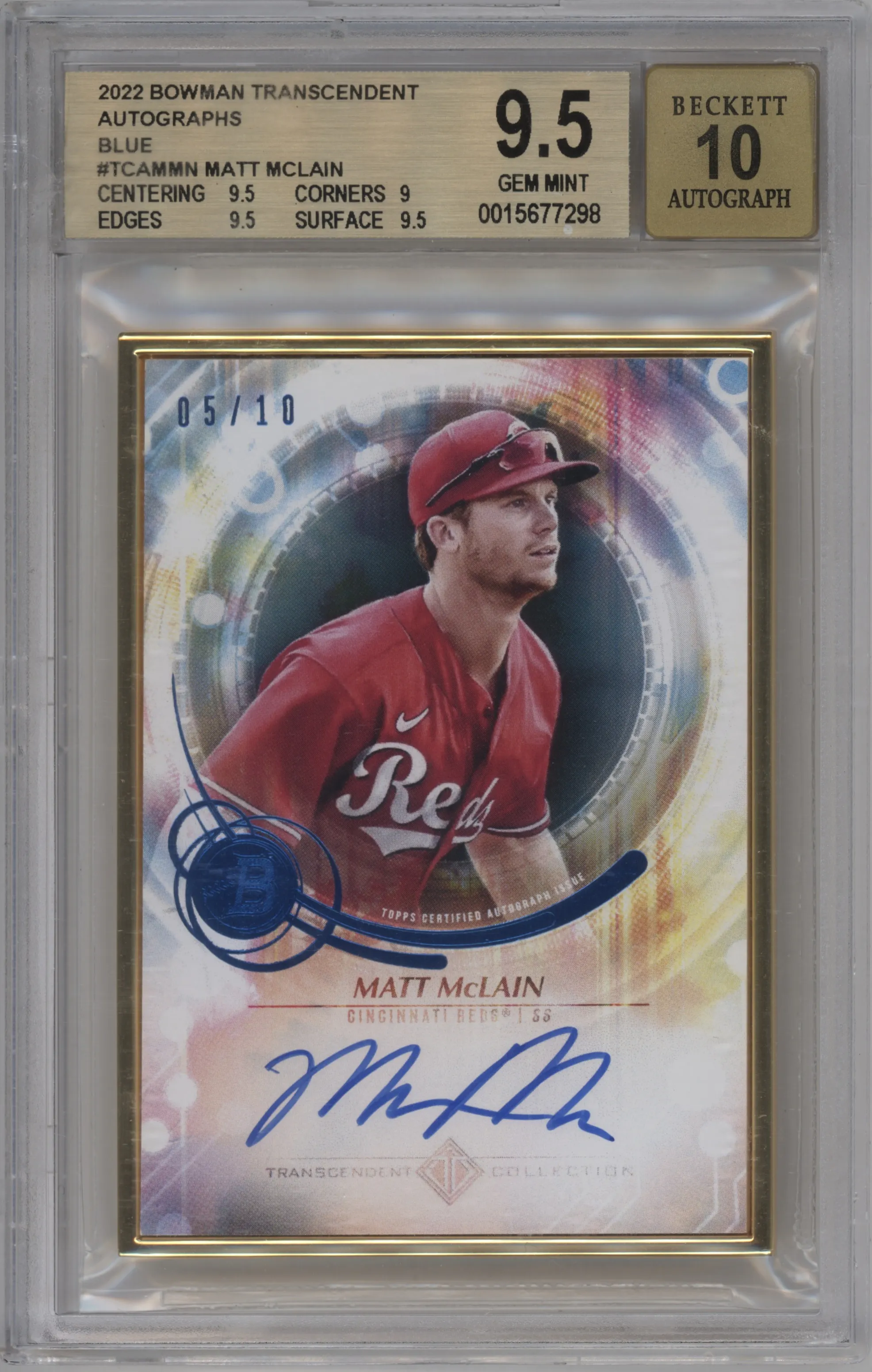 2022 Bowman Transcendent Collection Auto Matt McLain Blue BGS 9.5