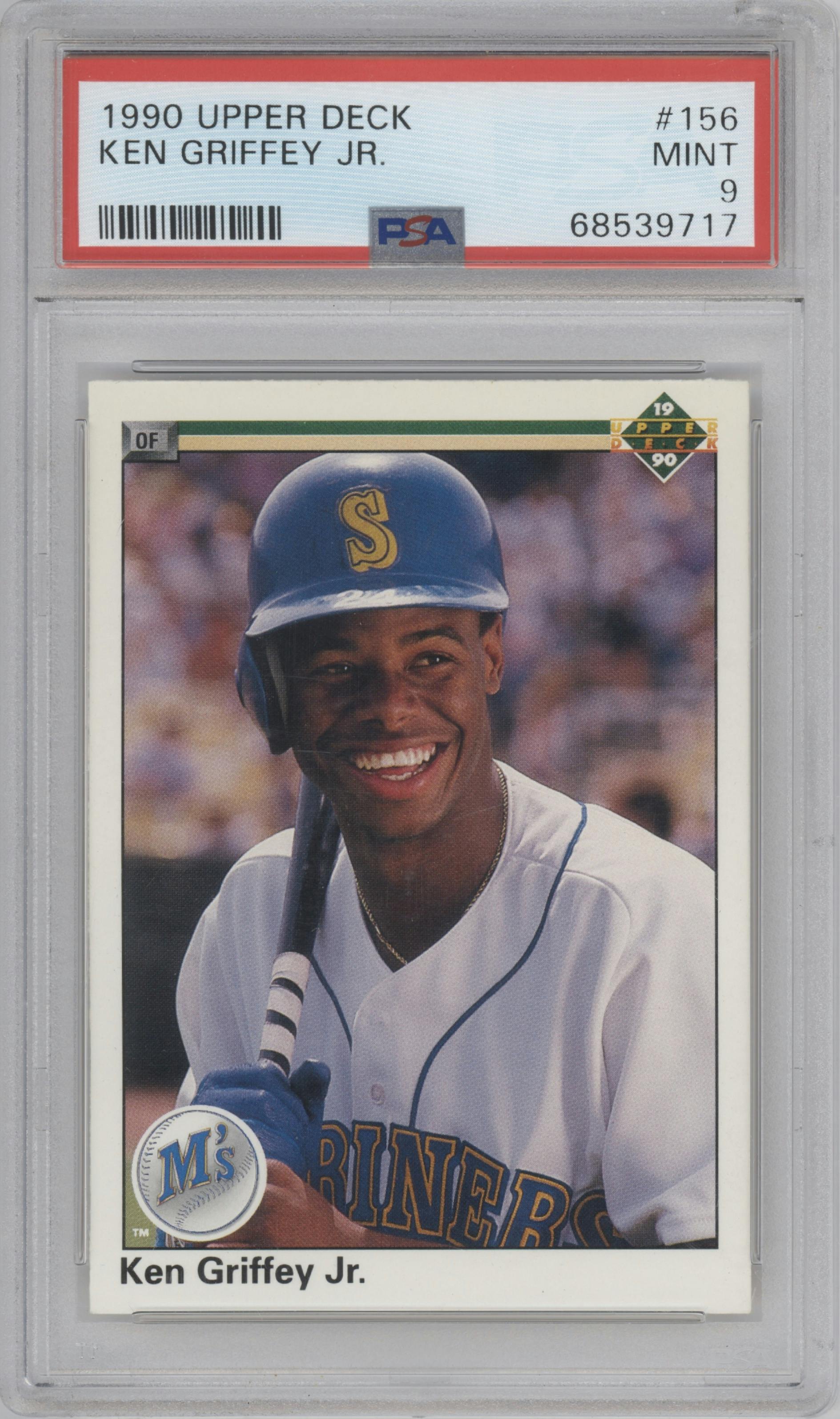 Ken Griffey Jr. from the 1990 Upper Deck set graded by PSA and given an overall grade of 9.