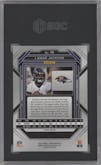 Lamar Jackson from the 2022 Panini Prizm set featuring a Light Blue Prizm parallel graded by SGC and given an overall grade of 10.