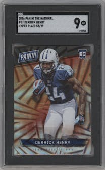 Derrick Henry from the 2016 Panini National Convention VIP set featuring a Hyper Plaid parallel graded by SGC and given an overall grade of 9.