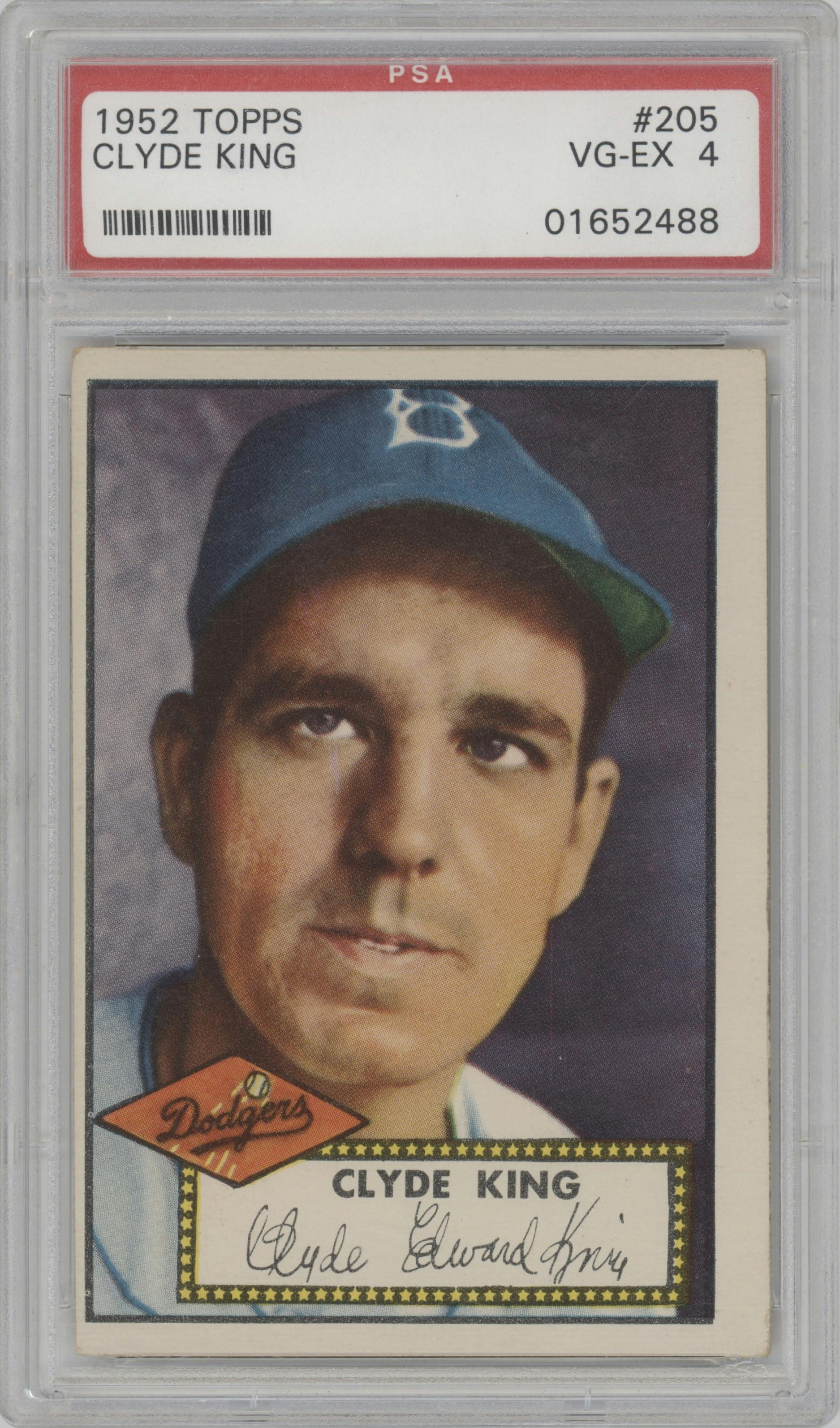 Clyde King from the 1952 Topps set graded by PSA and given an overall grade of 4.