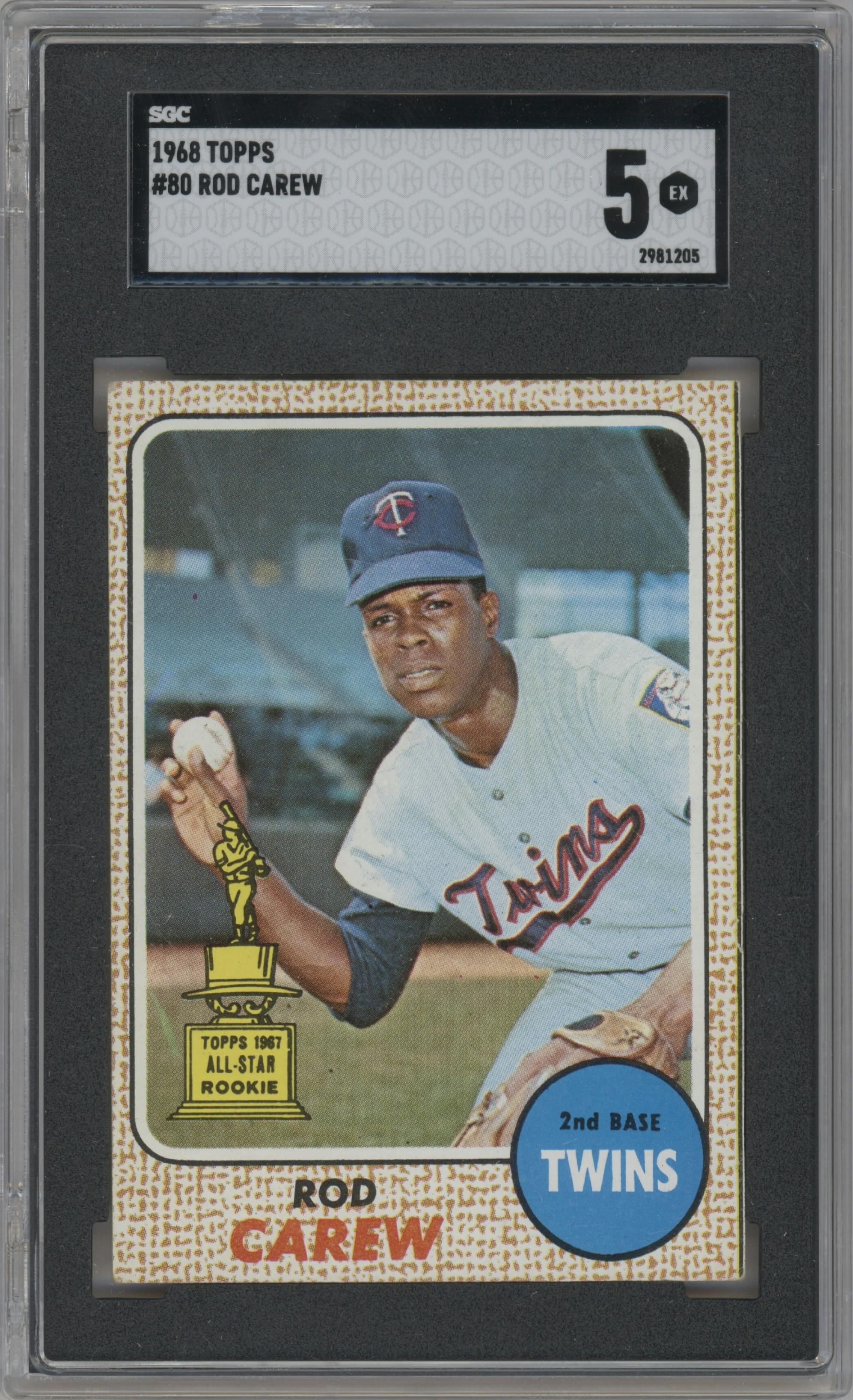 Rod Carew from the 1968 Topps set graded by SGC and given an overall grade of 5.