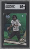 Shedeur Sanders from the 2023 Bowman Chrome University set featuring a Green Refractor  parallel graded by SGC and given an overall grade of 10.