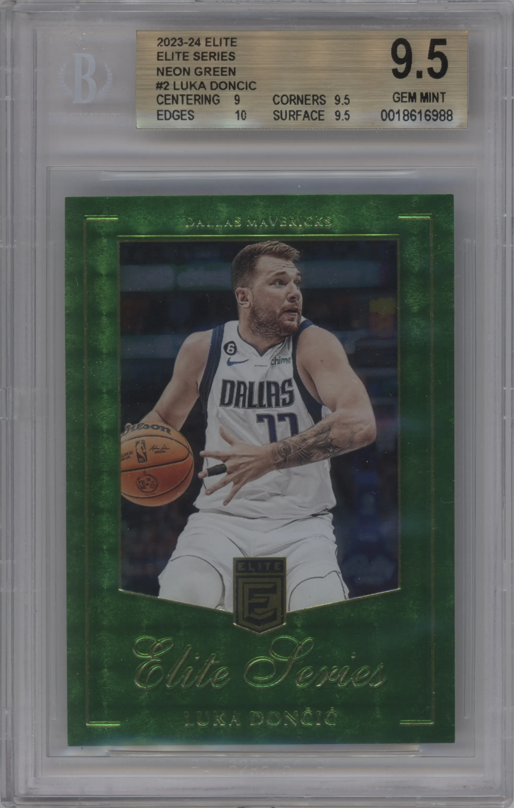 2023 Panini Donruss Elite Elite Series Luka Doncic Neon Green #2 BGS 9.5
