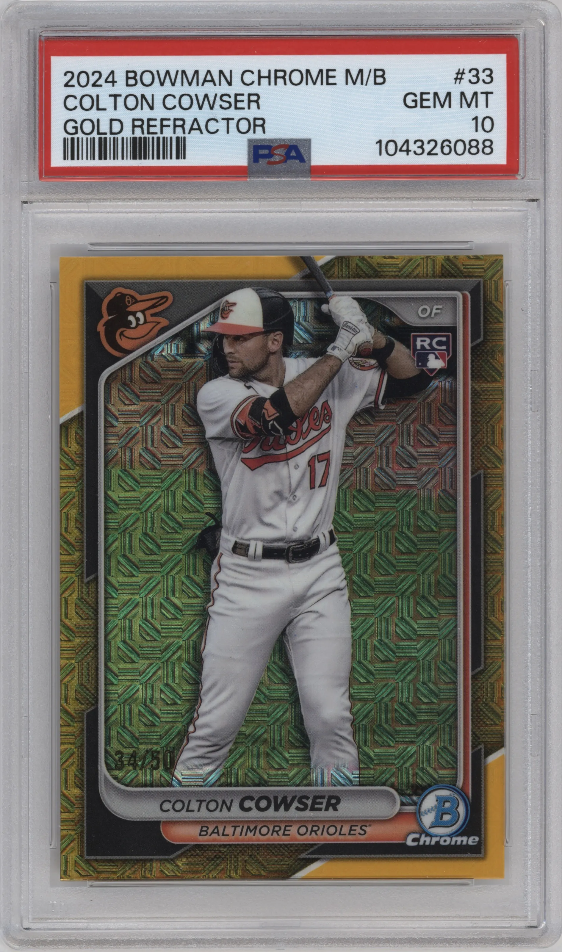 2024 Bowman Chrome Mega Box Colton Cowser Gold Refractor PSA 10