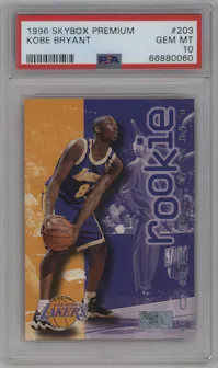 Kobe Bryant from the 1996-97 Skybox Premium set graded by PSA and given an overall grade of 10.