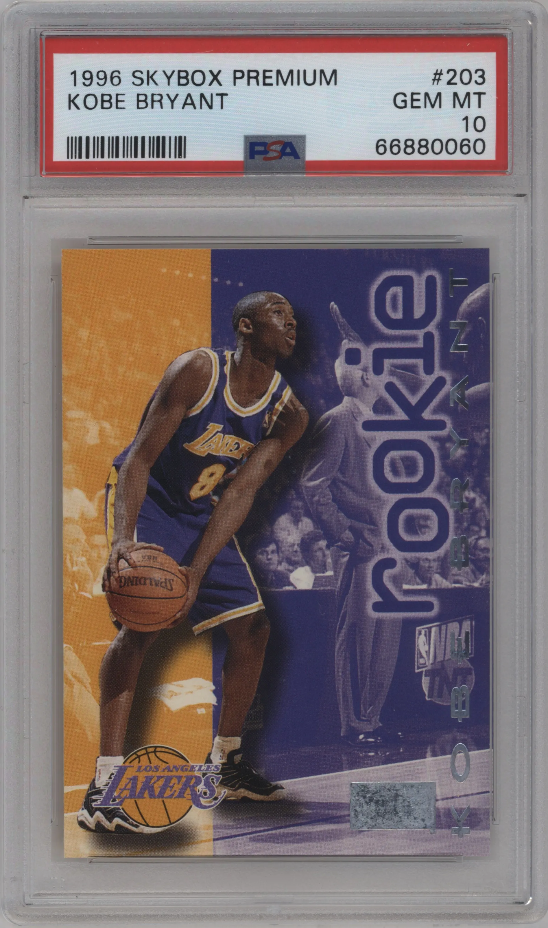 Kobe Bryant from the 1996-97 Skybox Premium set graded by PSA and given an overall grade of 10.