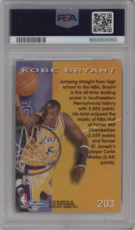 Kobe Bryant from the 1996-97 Skybox Premium set graded by PSA and given an overall grade of 10.