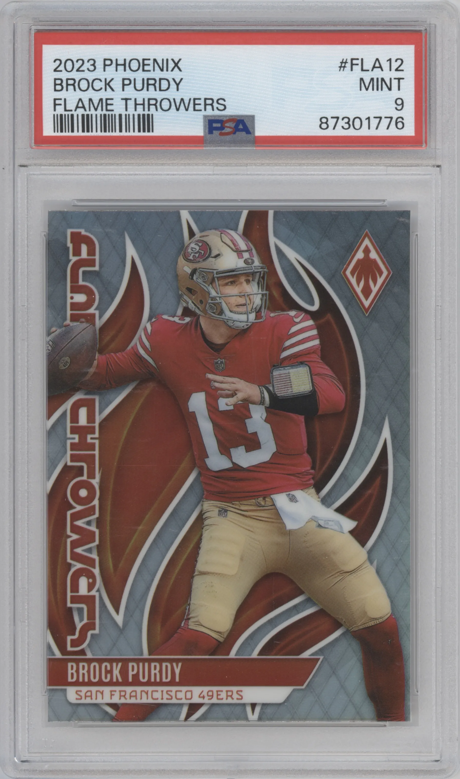 2023 Panini Phoenix Flame Throwers Brock Purdy #FLA-12 PSA 9