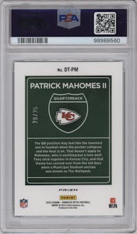 Patrick Mahomes II from the 2022 Panini Donruss Optic set featuring a Black Pandora parallel graded by PSA and given an overall grade of 10.
