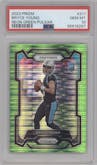 Bryce Young from the 2023 Panini Prizm set featuring a Neon Green Pulsar parallel graded by PSA and given an overall grade of 10.