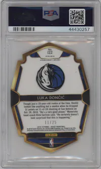 Luka Doncic from the 2018-19 Panini Select  set featuring a Die-Cut Tie-Dye parallel graded by PSA and given an overall grade of 10.