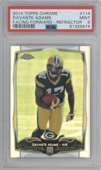Davante Adams from the 2014 Topps Chrome set featuring a Refractor parallel graded by PSA and given an overall grade of 9.