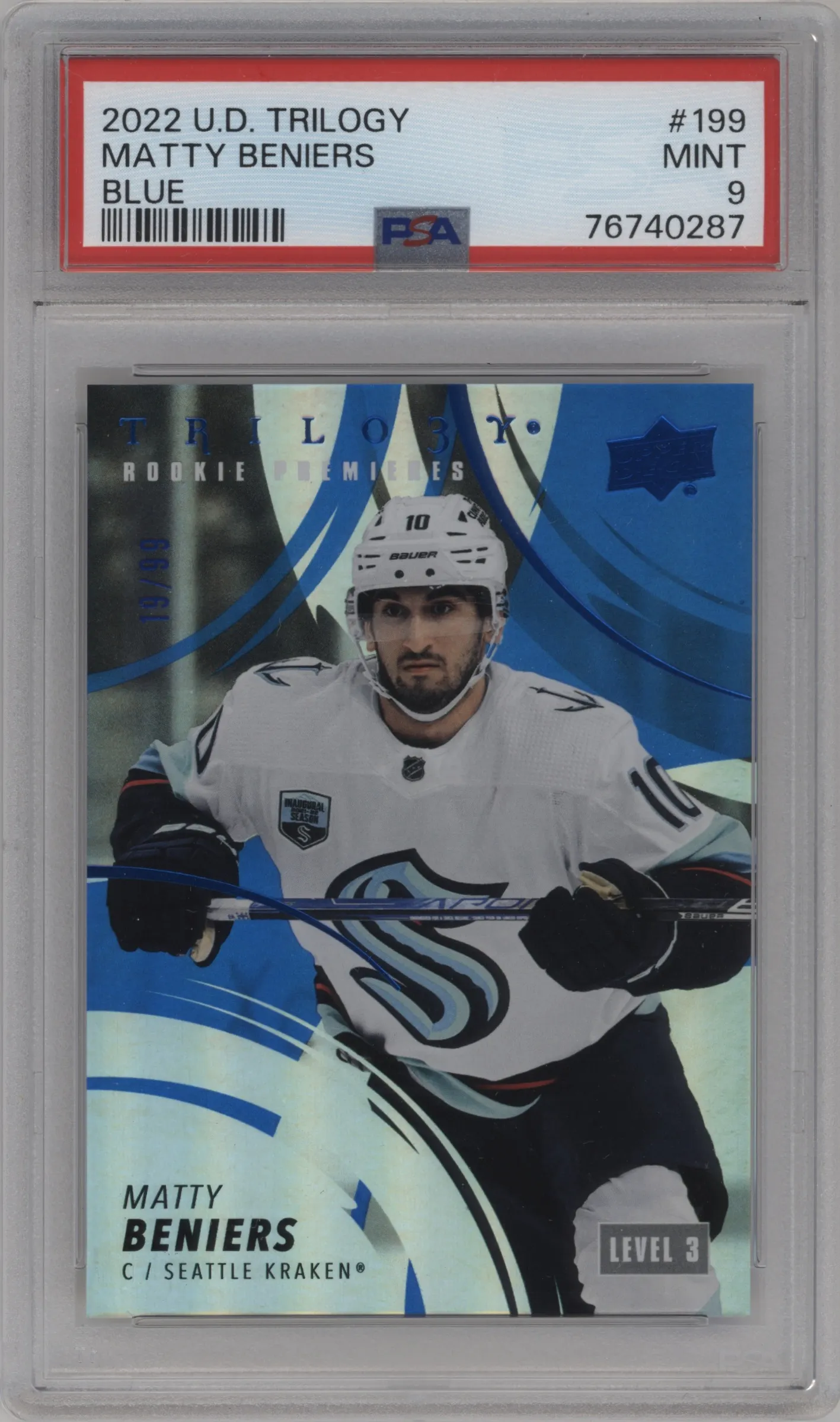 2022 Upper Deck Trilogy Rke.Premieres Matty Beniers Blue #199 PSA 9