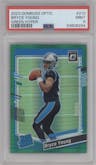 Bryce Young from the 2023 Donruss Optic set featuring a Hyper Green parallel graded by PSA and given an overall grade of 9.