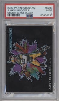 Aaron Rodgers from the 2020 Panini Obsidian set graded by PSA and given an overall grade of 9.
