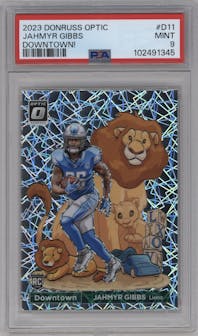 Jahmyr Gibbs from the 2023 Donruss Optic set graded by PSA and given an overall grade of 9.