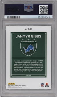 Jahmyr Gibbs from the 2023 Donruss Optic set graded by PSA and given an overall grade of 9.