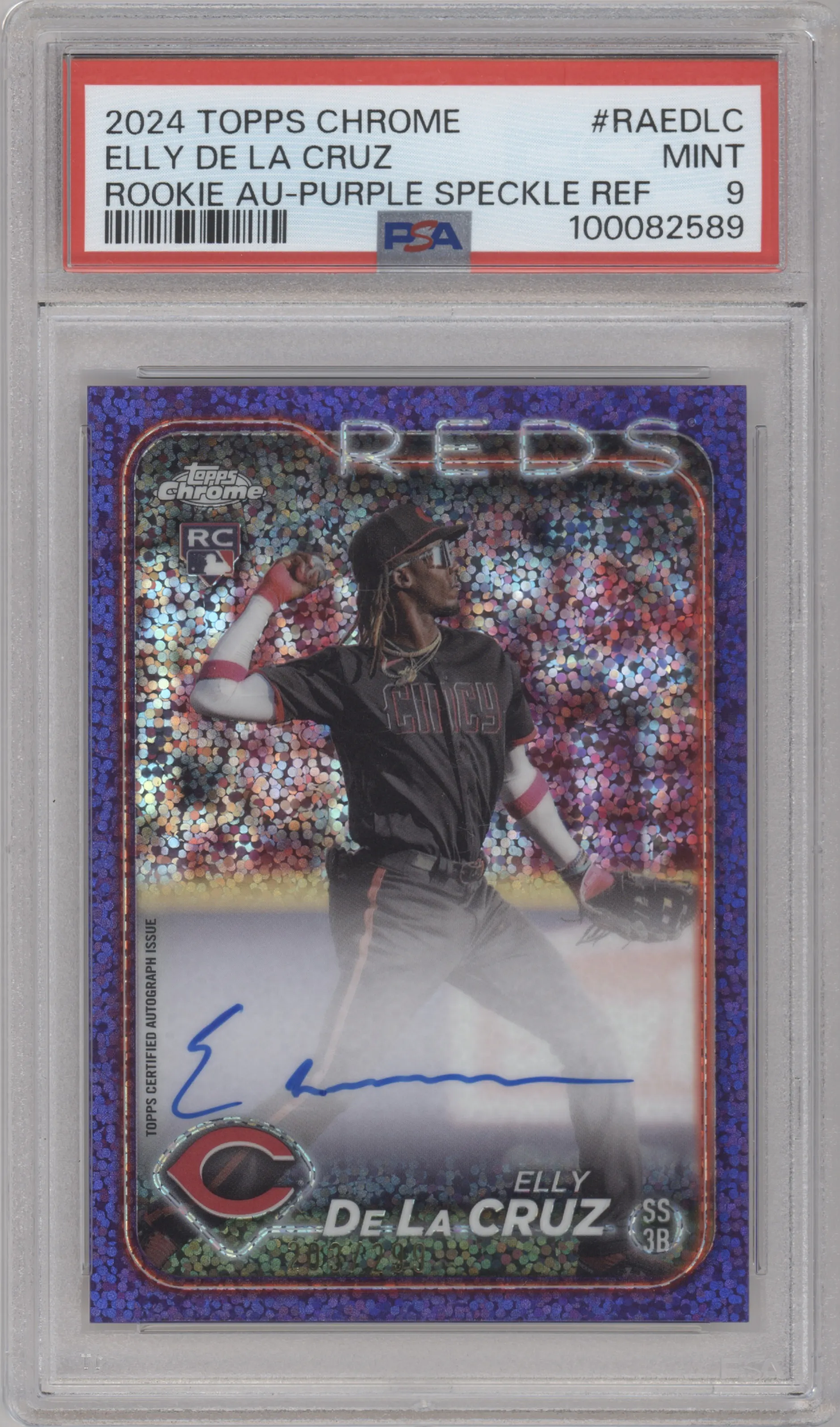 2024 Topps Chrome Rke.Auto Elly De La Cruz Purple Speckle Refractor #RA-EDLC PSA 9