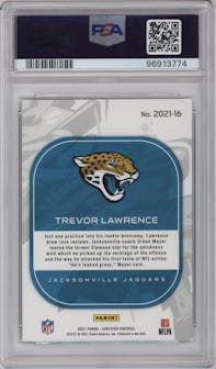 Trevor Lawrence from the 2021 Panini Certified set graded by PSA and given an overall grade of 9.