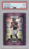 C.J. Stroud from the 2023 Panini Prizm set featuring a Purple Pulsar parallel graded by PSA and given an overall grade of 9.