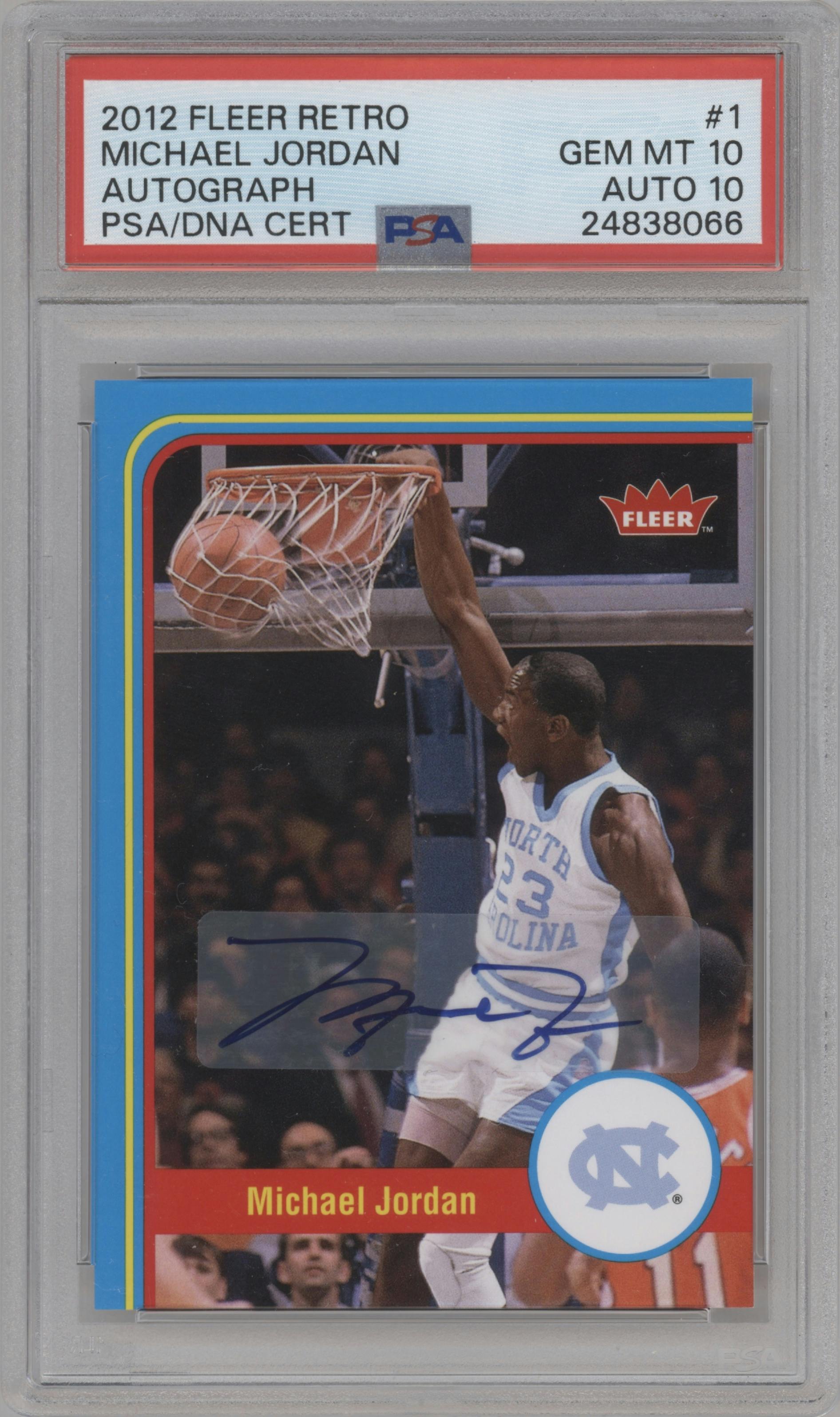Michael Jordan from the 2012-13 Fleer Retro set graded by PSA and given an overall grade of 10.