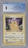 Pikachu from the 1999 Pokemon set graded by CSG and given an overall grade of 9.