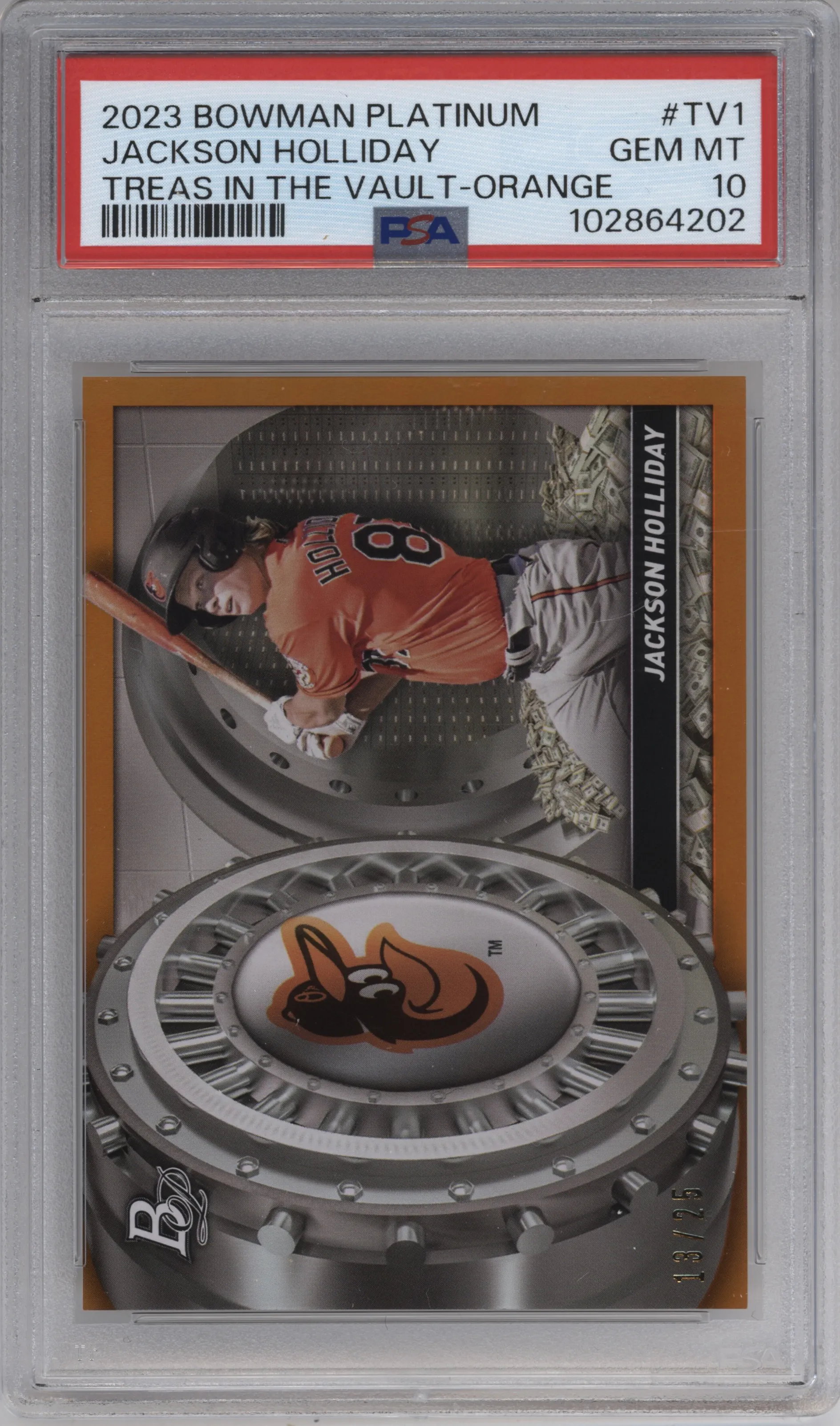 2023 Bowman Platinum Treasures in the Vault Jackson Holliday Orange PSA 10
