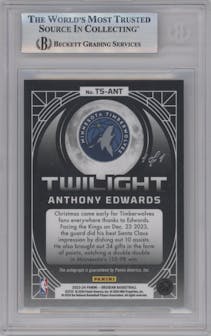 Anthony Edwards from the 2023-24 Panini Obsidian set featuring a Electric Etch Vibrant Mojo parallel graded by Beckett and given an overall grade of 9.
