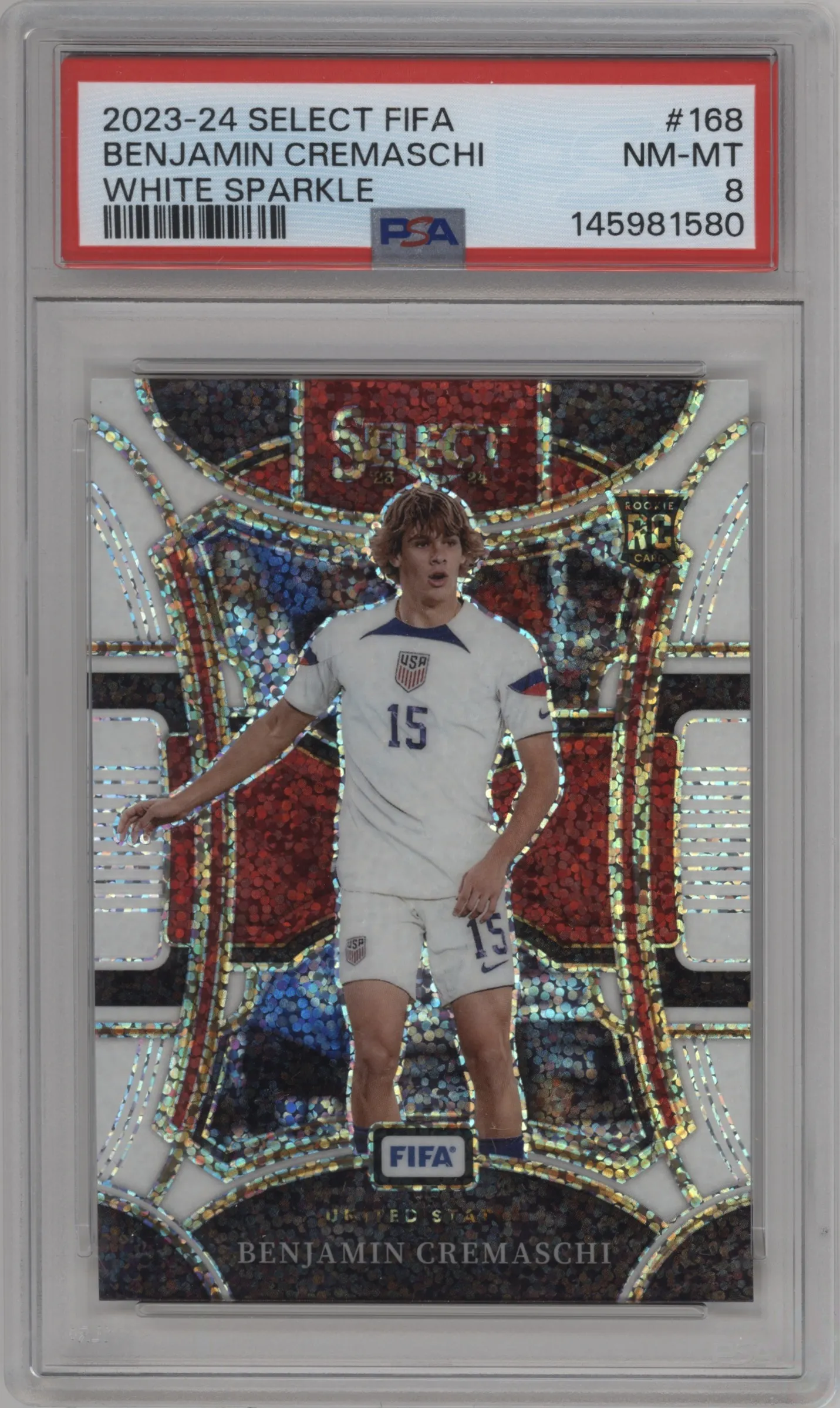 2023 Panini Select FIFA Mezzanine Benjamin Cremaschi White Sparkle #168 PSA 8