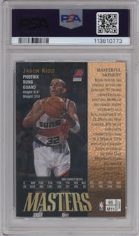 Jason Kidd from the 1997-98 Topps Finest set featuring a Refractor parallel graded by PSA and given an overall grade of 9.