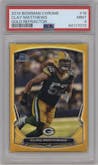 Clay Matthews from the 2014 Bowman Chrome set featuring a Gold parallel graded by PSA and given an overall grade of 9.