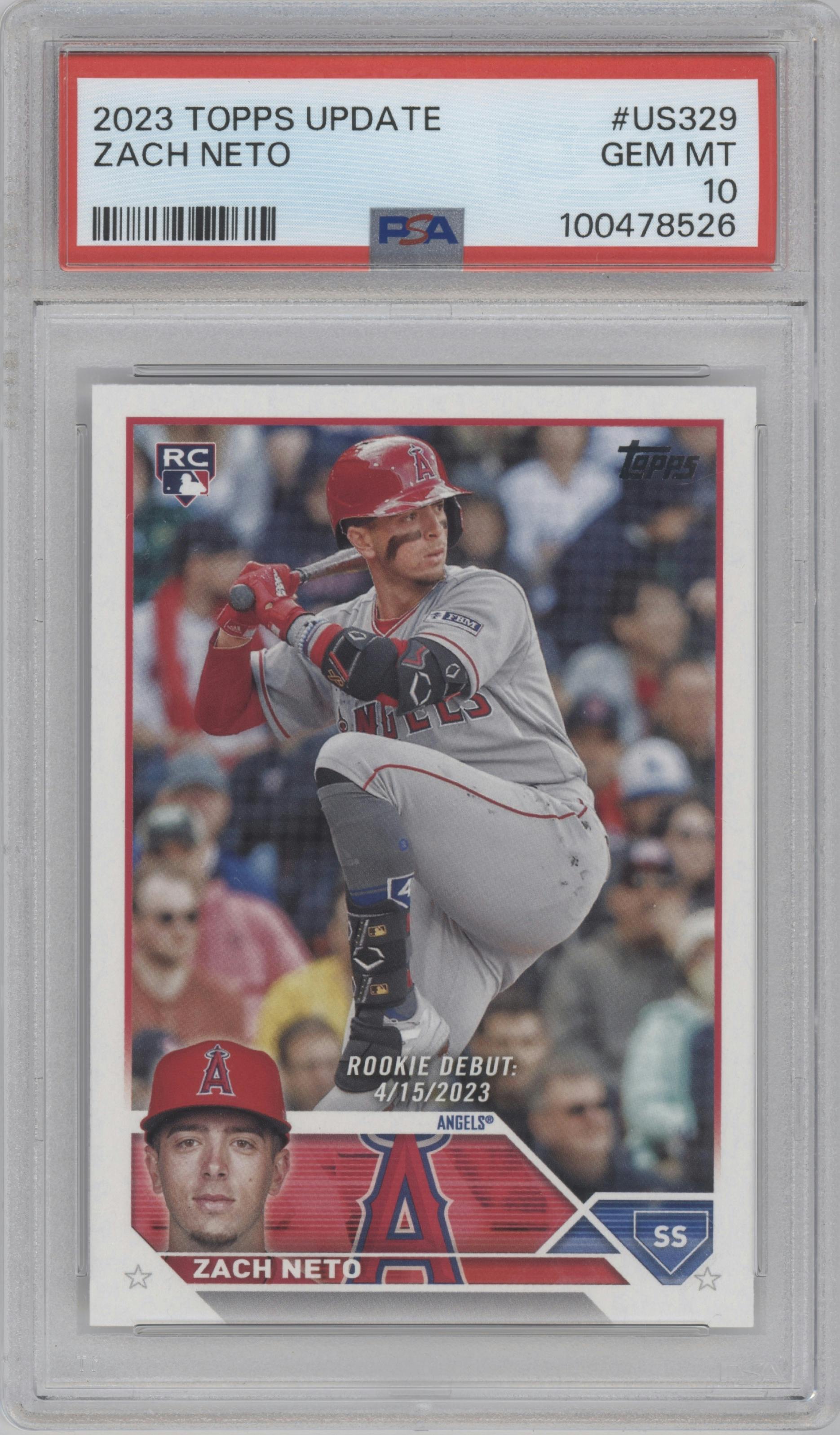 Zach Neto from the 2023 Topps Update set graded by PSA and given an overall grade of 10.