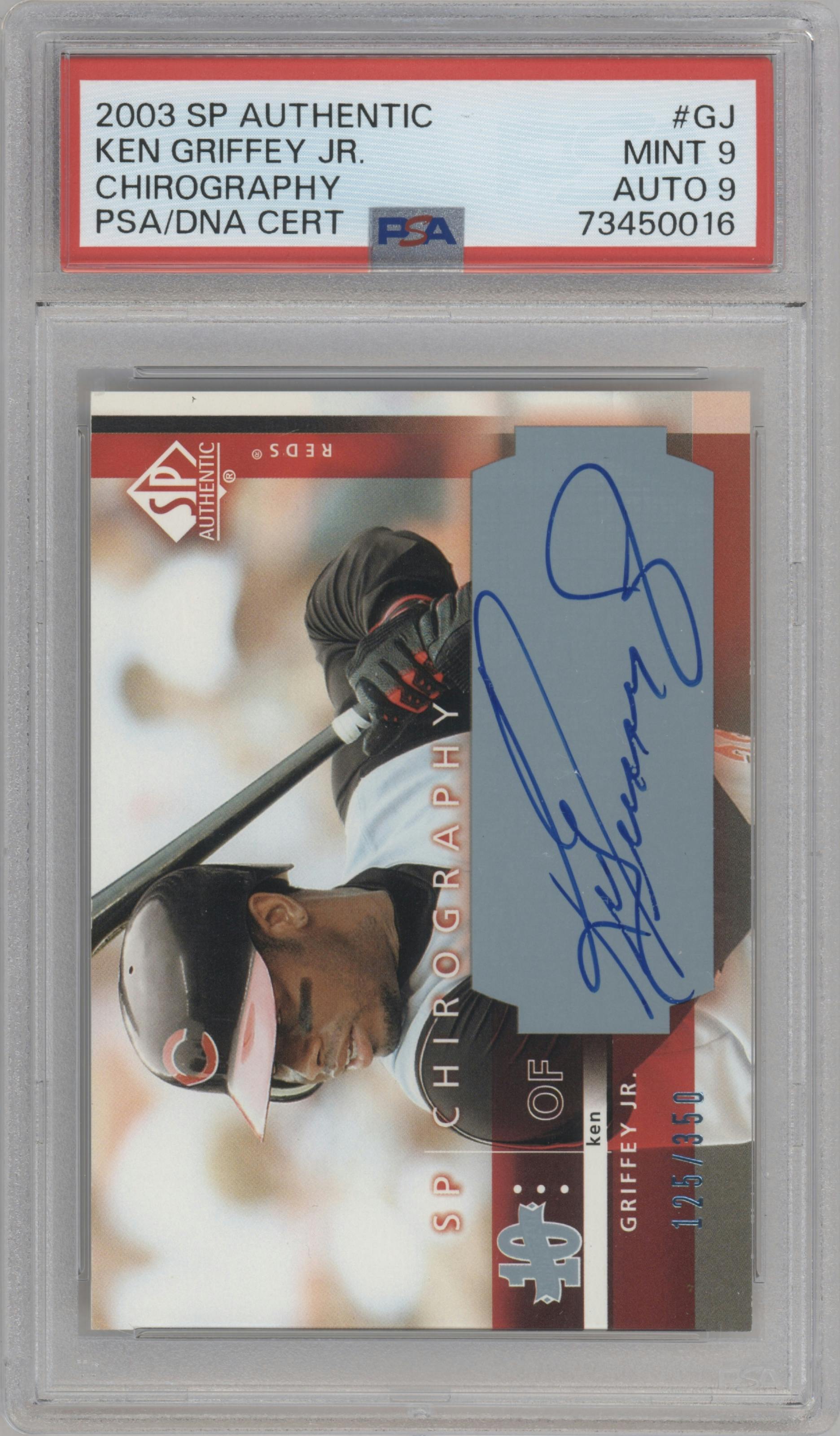 Ken Griffey Jr. from the 2003 SP Authentic set graded by PSA and given an overall grade of 9.