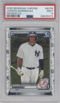 Jasson Dominguez from the 2020 Bowman set graded by PSA and given an overall grade of 9.