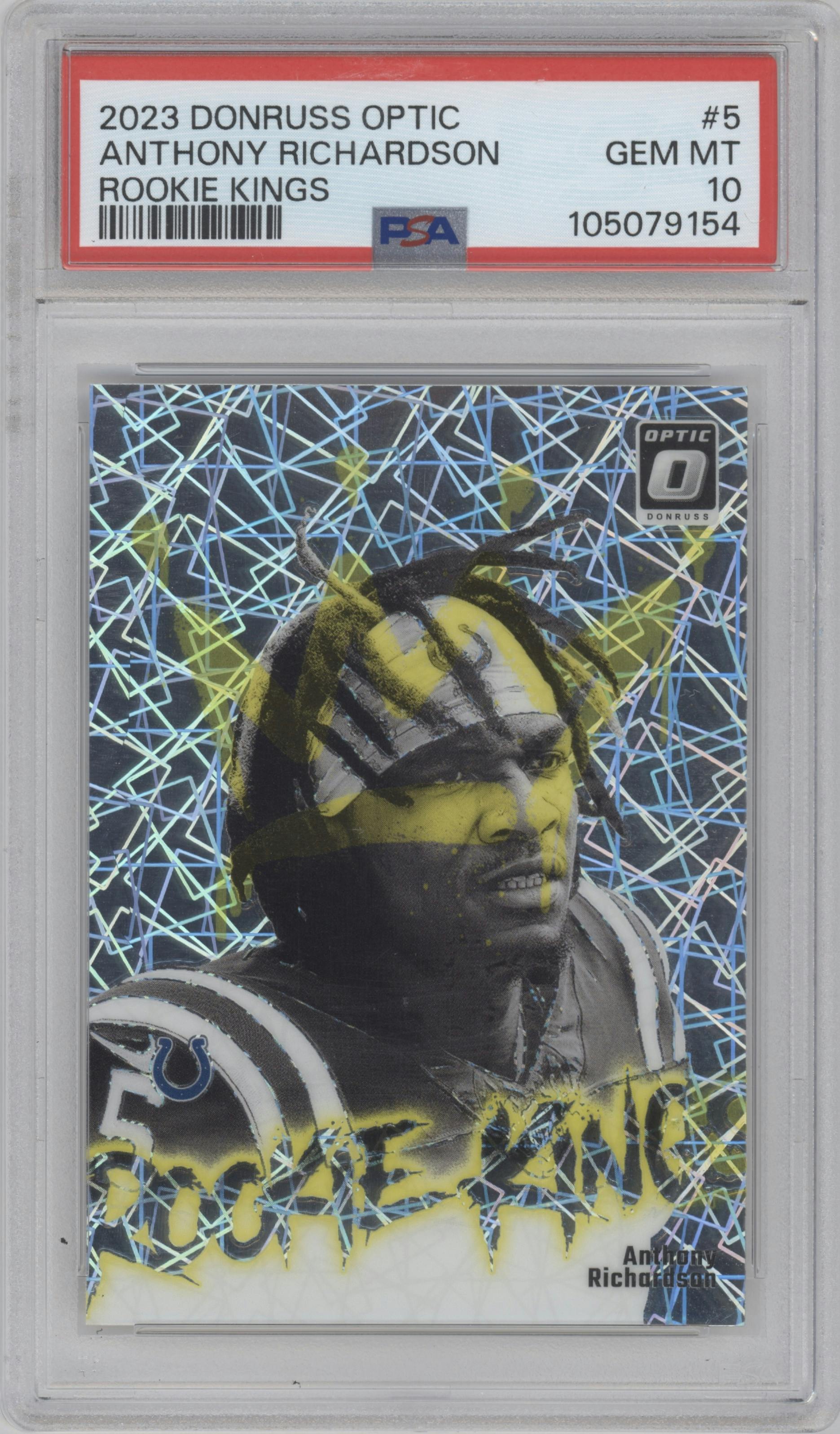 Anthony Richardson from the 2023 Donruss Optic set graded by PSA and given an overall grade of 10.